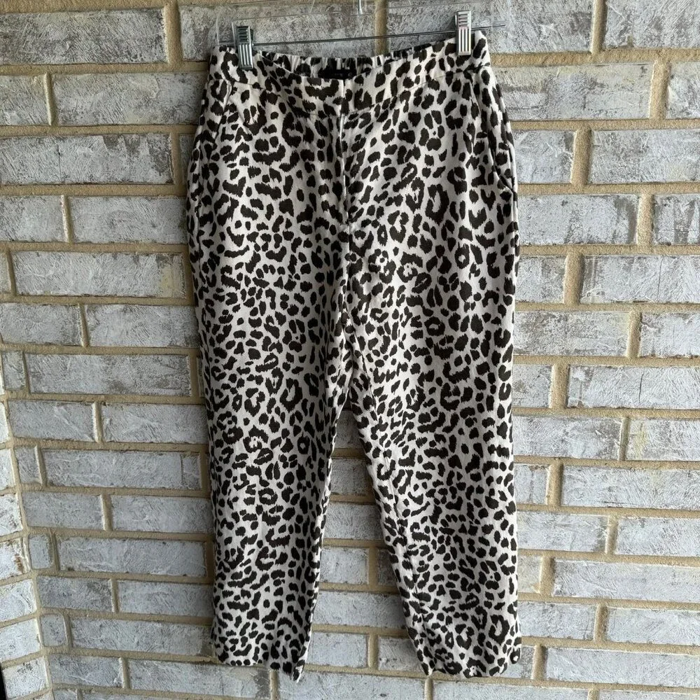 J. Crew Womens Linen Blend Leopard Print Pants, Size 4.